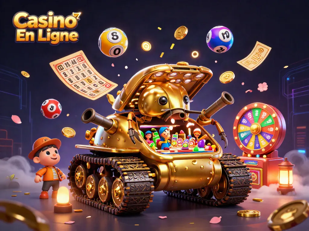 Jouez à des jeux sur Casino En Ligne avec des éléments de loterie colorés et des confettis.